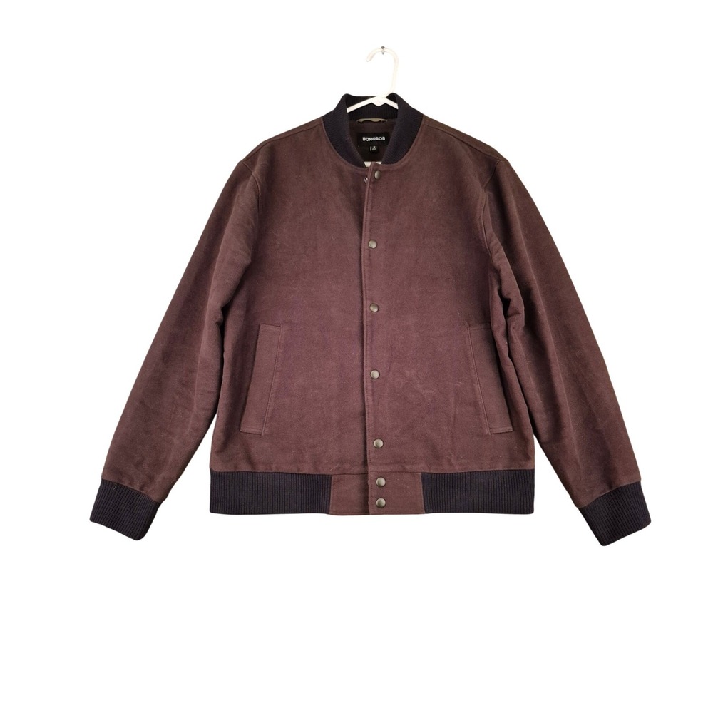 Bonobos Emmetex Fabric Bomber Jacket Mens Medium Brown Burgundy Snap Varsity